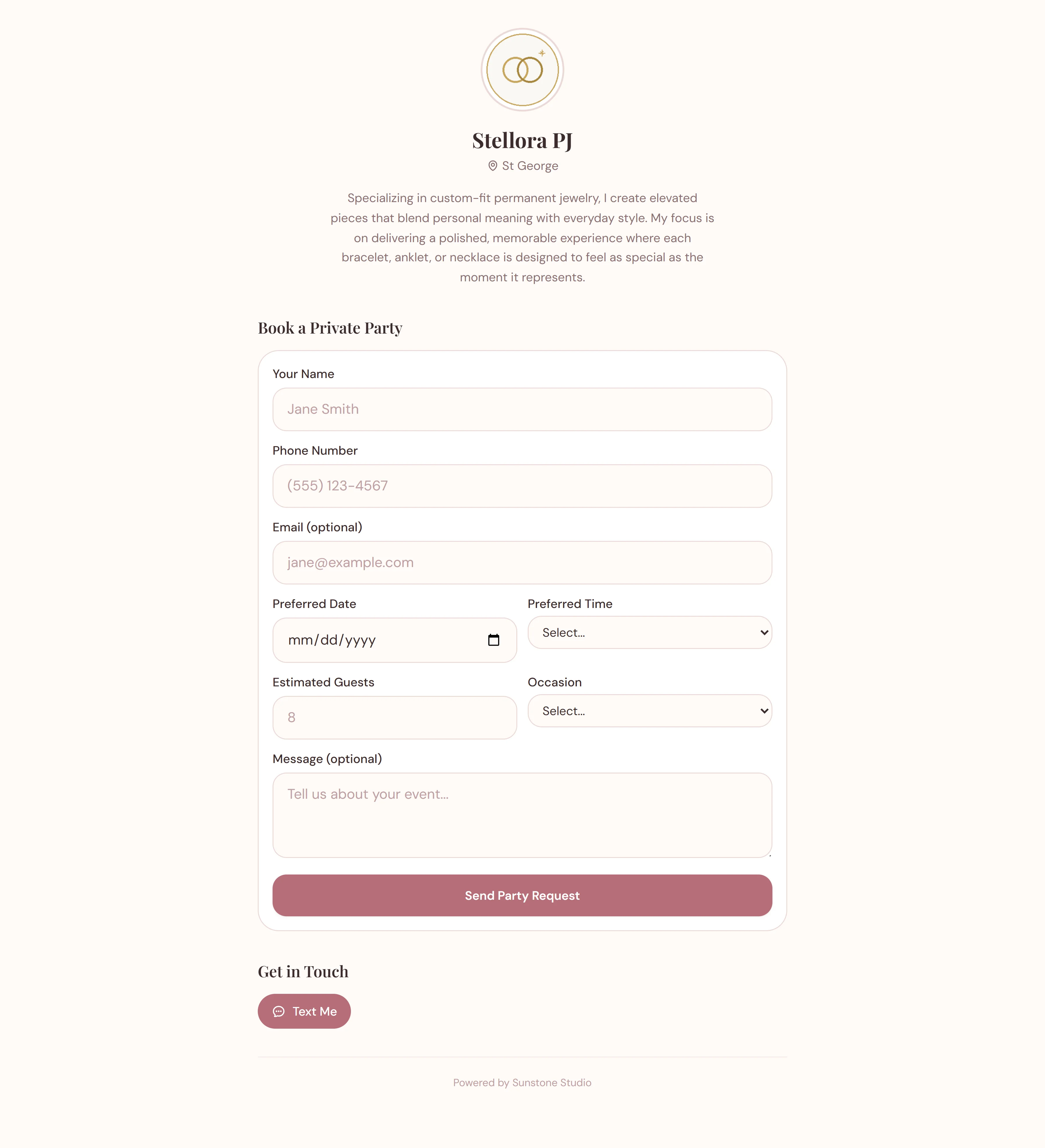 Client profile showing booking history and party RSVPs